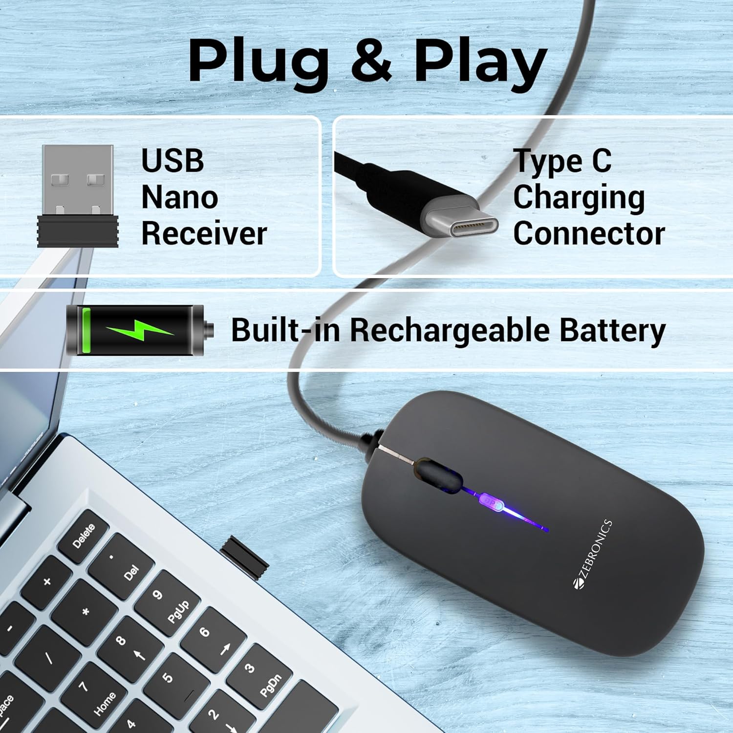 ZEBRONICS Blanc Slim Wireless Mouse
