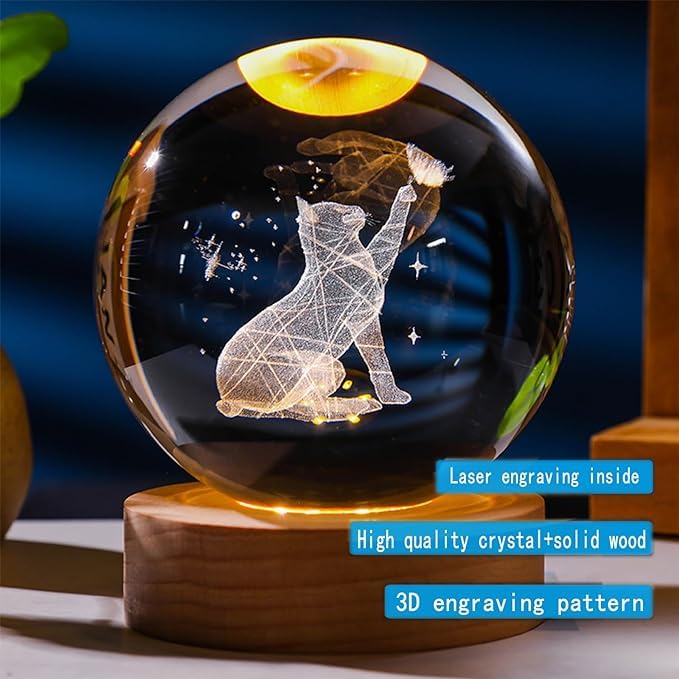 3D Cat Figurine Crystal Ball