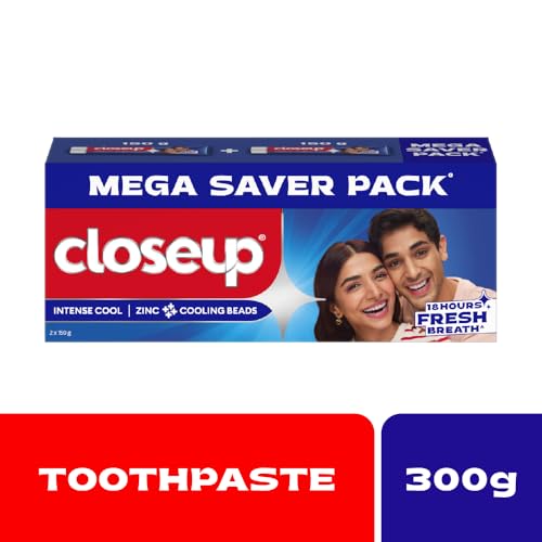 Closeup Intense Cool Blue Gel Toothpaste with Cooling Beads | Intense Cooling | 18 Hours of Fresh Breath, 300g (150g x 2) - Image 3