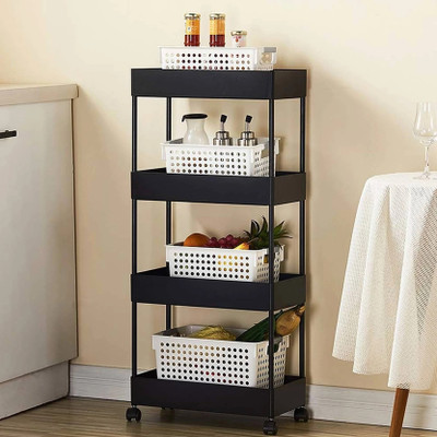 Pinkwhale 4 Compartments Plastic Storage Trolly(Black) - Image 2