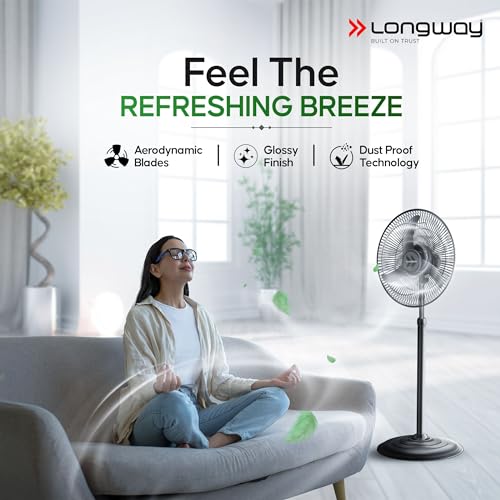 LONGWAY Bolt Black Pedestal Fan