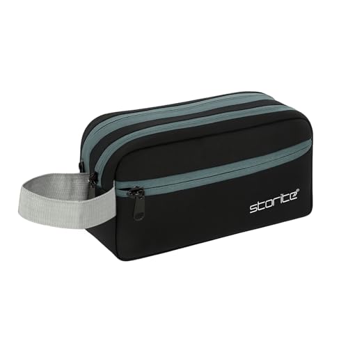 Storite Polyester Multi-Pocket Toiletry Bag for Men & Women Travel, Grooming Kit, Toiletries Shaving Kit & Cosmetics Water Resistance Pouch Organizer Travel Pouch for Make Up (1Pk -Black)