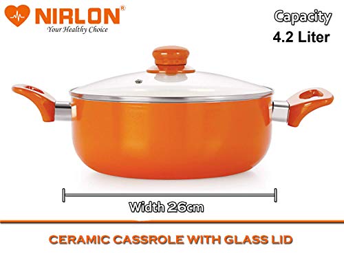 Nirlon Non Stick Induction Casserole with Glass Lid, Orange - Image 2