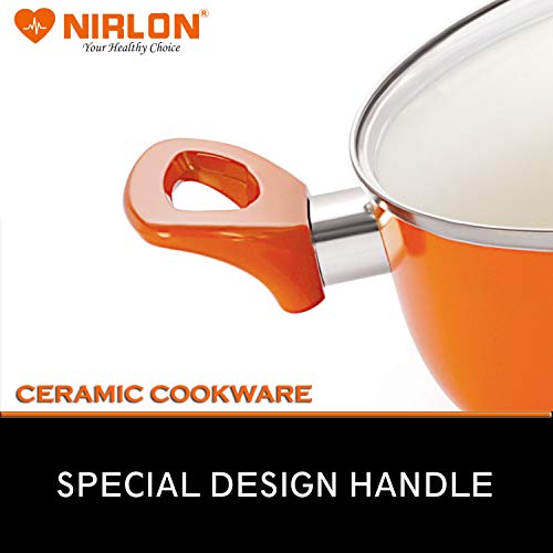 Nirlon Non Stick Induction Casserole with Glass Lid, Orange - Image 3