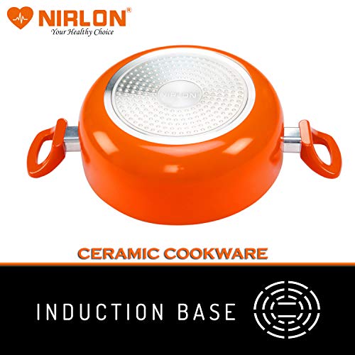 Nirlon Non Stick Induction Casserole with Glass Lid, Orange - Image 4