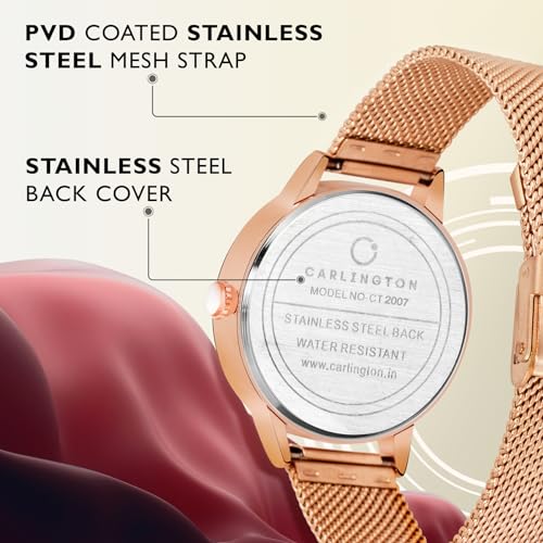 Carlington Analog Watches for Women with mesh Strap - CT 2007 - Image 2
