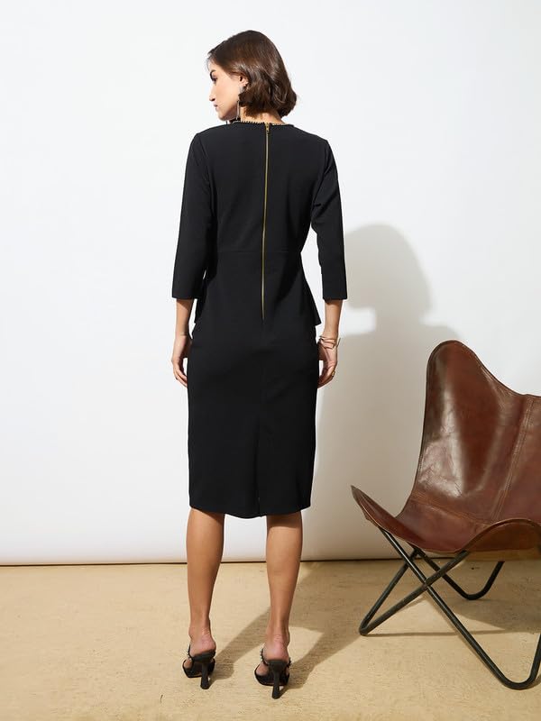 Black Peplum Diamante Neck Bodycon Dress - Image 6