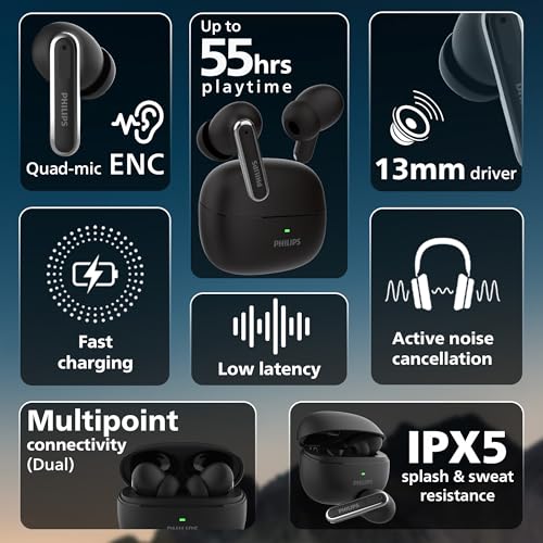 Philips TAT1150BK/94 Premium Wireless Earbuds