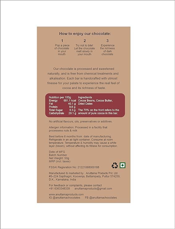 ANUTTAMA Dark Chocolate |