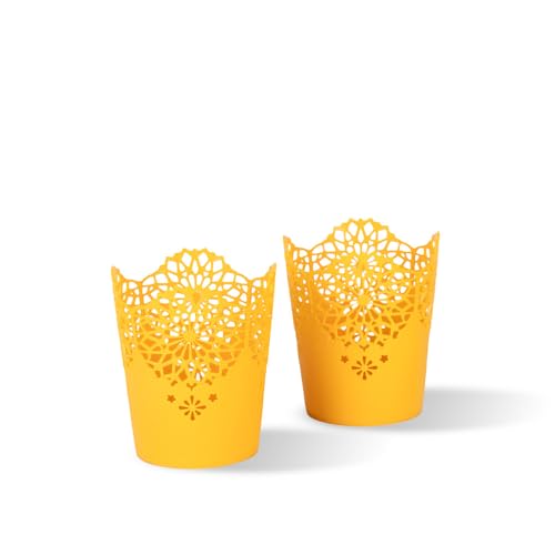 Nayasa Lacy 2 Piece Plastic Tall Basket Set, Yellow 12.4x12.5x16.3 cm - Image 3
