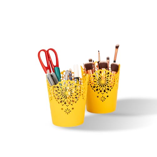 Nayasa Lacy 2 Piece Plastic Tall Basket Set, Yellow 12.4x12.5x16.3 cm - Image 4