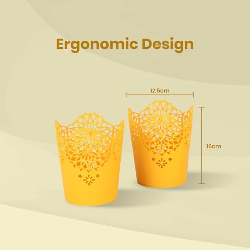 Nayasa Lacy 2 Piece Plastic Tall Basket Set, Yellow 12.4x12.5x16.3 cm - Image 5