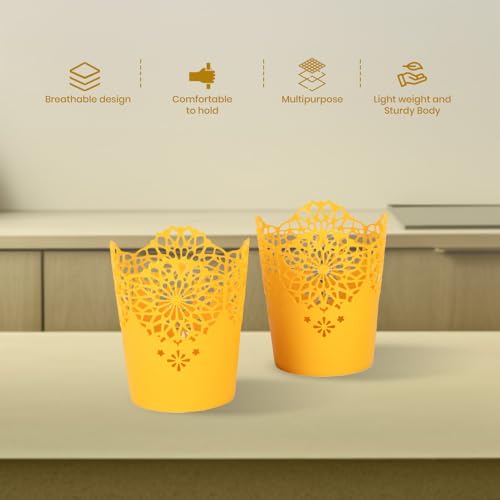 Nayasa Lacy 2 Piece Plastic Tall Basket Set, Yellow 12.4x12.5x16.3 cm - Image 6