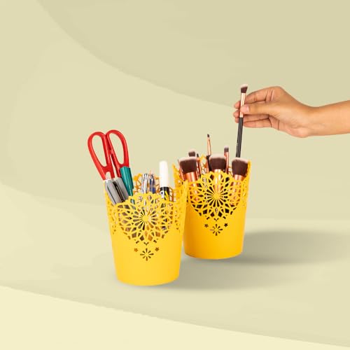 Nayasa Lacy 2 Piece Plastic Tall Basket Set, Yellow 12.4x12.5x16.3 cm - Image 7