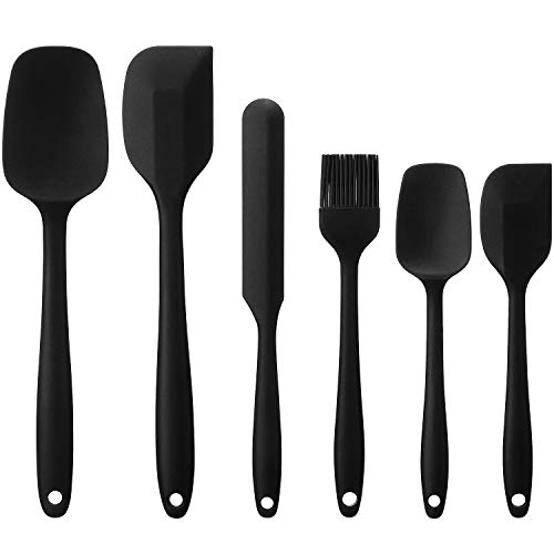 Elisel Silicone Spatula Set 6 Piece Sets of Baking Tools Stainless Steel Core Scratch Free Heat Resistant Silicone Scraper Shovel for Cooking, Baking and Mixing (Black 6)