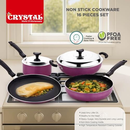 Crystal Non Stick Set 16 Pc Set Non-Stick Coated Cookware Set - Image 3