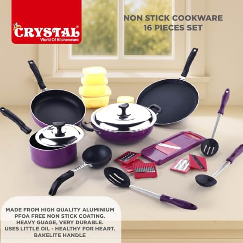 Crystal Non Stick Set 16 Pc Set Non-Stick Coated Cookware Set - Image 4