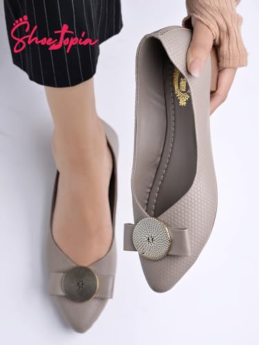 Shoetopia Oversized Bow Detailed Grey Bellies for Girls-EU39 - Image 2