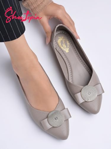 Shoetopia Oversized Bow Detailed Grey Bellies for Girls-EU39 - Image 4
