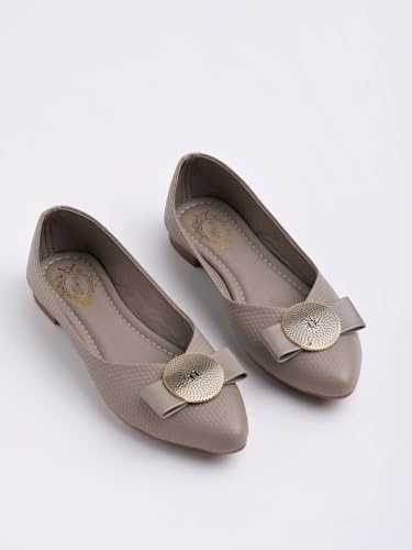 Shoetopia Oversized Bow Detailed Grey Bellies for Girls-EU39 - Image 5