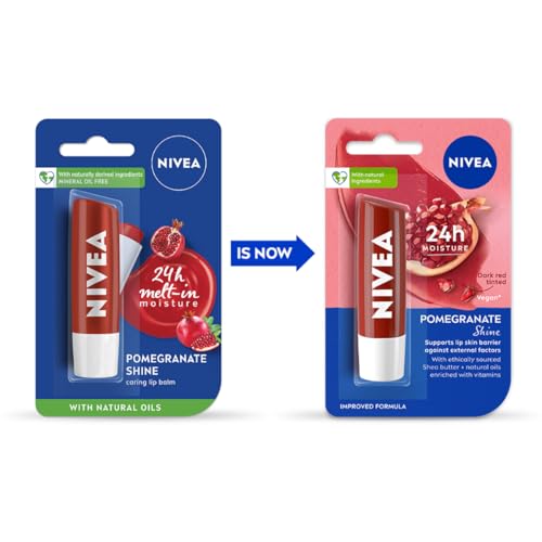 NIVEA Shine Caring Lip Balm, Pomegranate, 4.8G, Red - Image 4