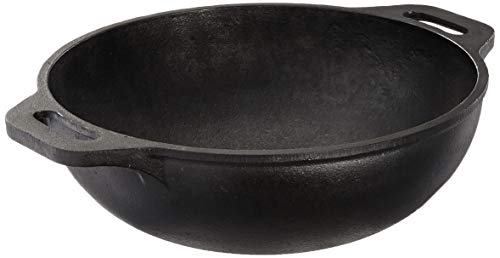 Amazon Brand - Solimo Pre-Seasoned Cast Iron Kadhai, 10 Inches (25 cm), Black