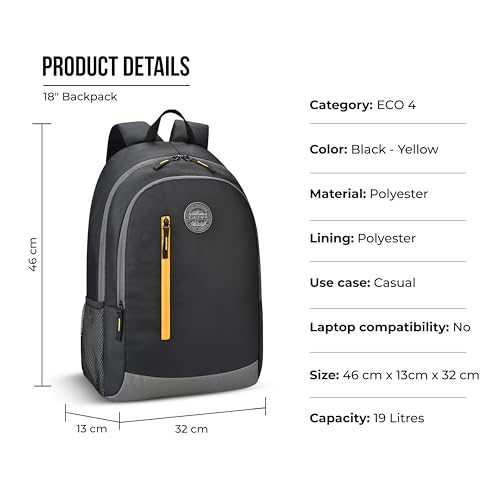 Gear 19 Ltrs Black and Yellow Backpack (BKPECOBP40112) - Image 4