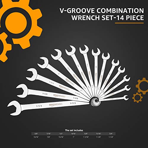 amazon basics V-Groove Combination Wrench Set - SAE, 14-Piece - Image 2