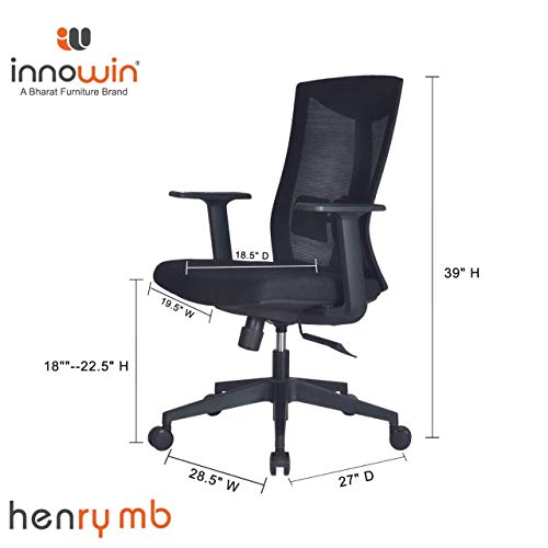 INNOWIN Henry Medium Back Ergonomic Office (Black)| 3 Years Warranty - Image 2