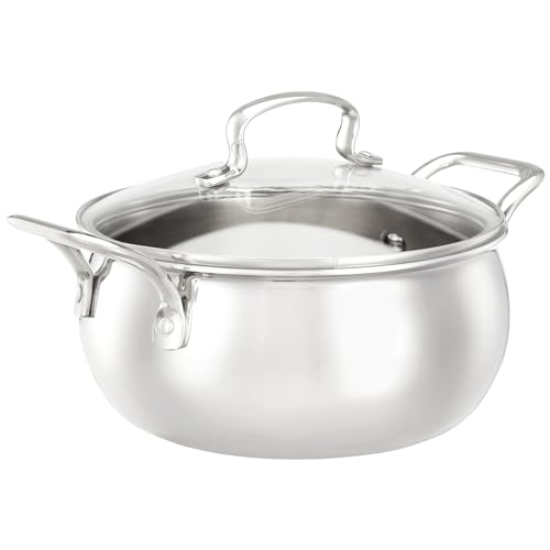 Amazon Brand - Solimo Triply Handi 20 cm with Glass Lid | Stainless Steel | Uncoated | 3 Liter | Silver