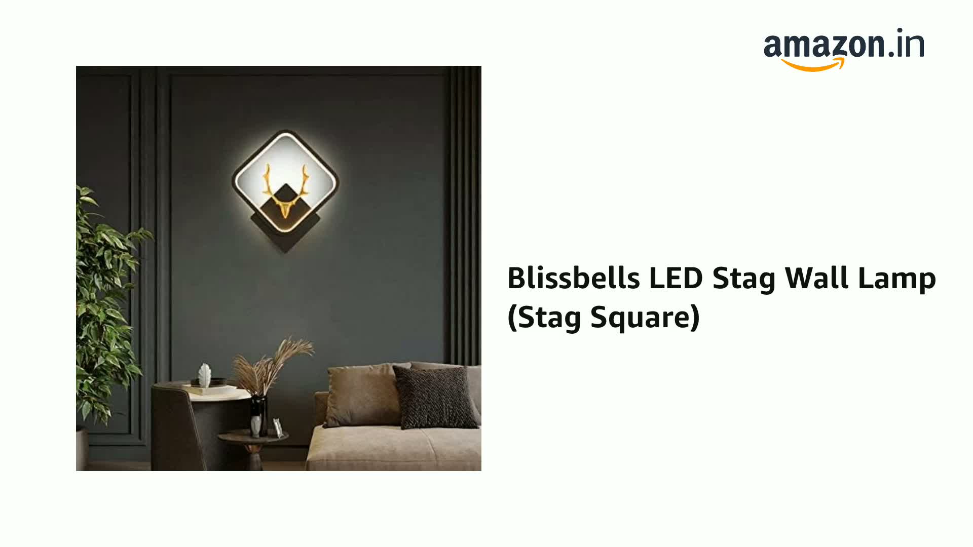 Metal LED Stag Wall Lamp (Stag Square), Black - Image 2