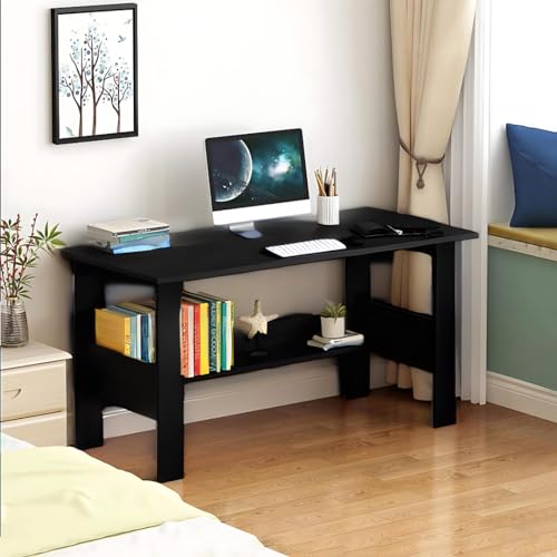 MATTERHORN Engineered Wood Office Table, Work from Home Table with Shelf for Storage (DIY, 1100 x 550 x 800 cm, MOOT-10001Large (Midnight Black)
