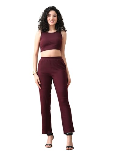 Women's Maroon Ribbed Sleeveless Co-ord