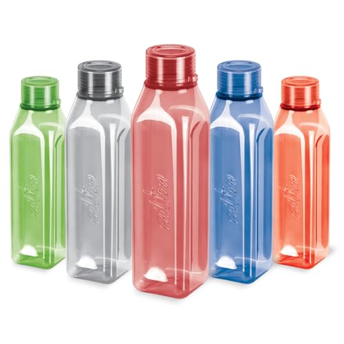 MILTON Prime Pack of 5 Water Bottles, 1 Litre Each I BPA Free I Food Grade Fridge Bottle Set I Leak Proof Bottles for Travel, Work, Assorted