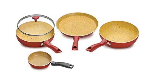 Crystal Induction Base Non-Stick Aluminium Cookware Set, 4-Piece, Maroon