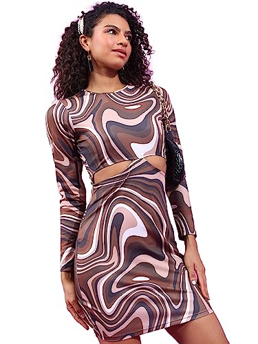 KETCH Women's Bodycon Regular Fit Printed Full Sleeve Dress