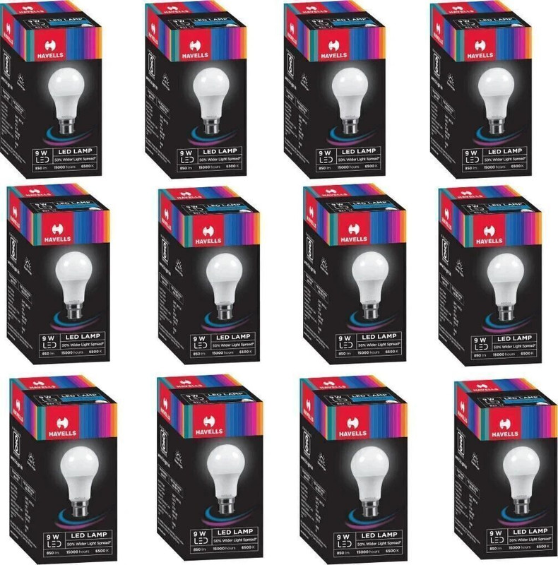 HAVELLS 9 W Basic Standard B22 LED Bulb(White, Pack of 12)