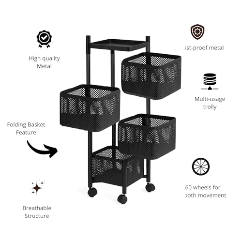 4-Layer Revolving Square Storage Trolley