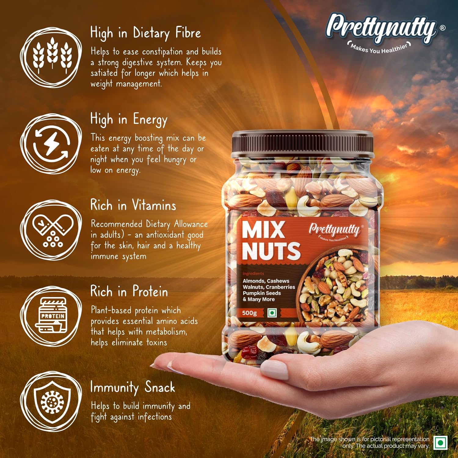 PrettyNutty Healthy Nutmix 1kg, Dried