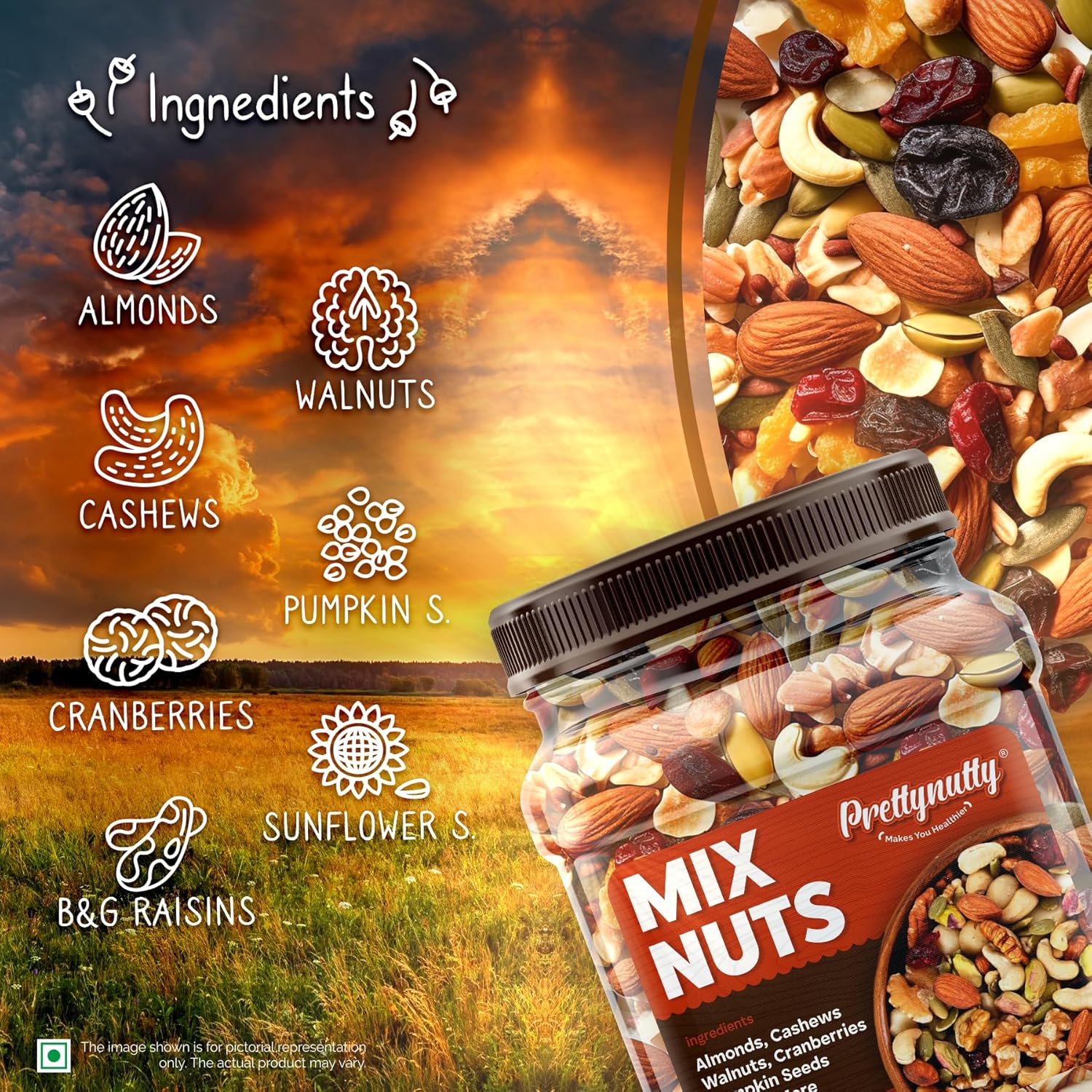 PrettyNutty Healthy Nutmix 1kg, Dried