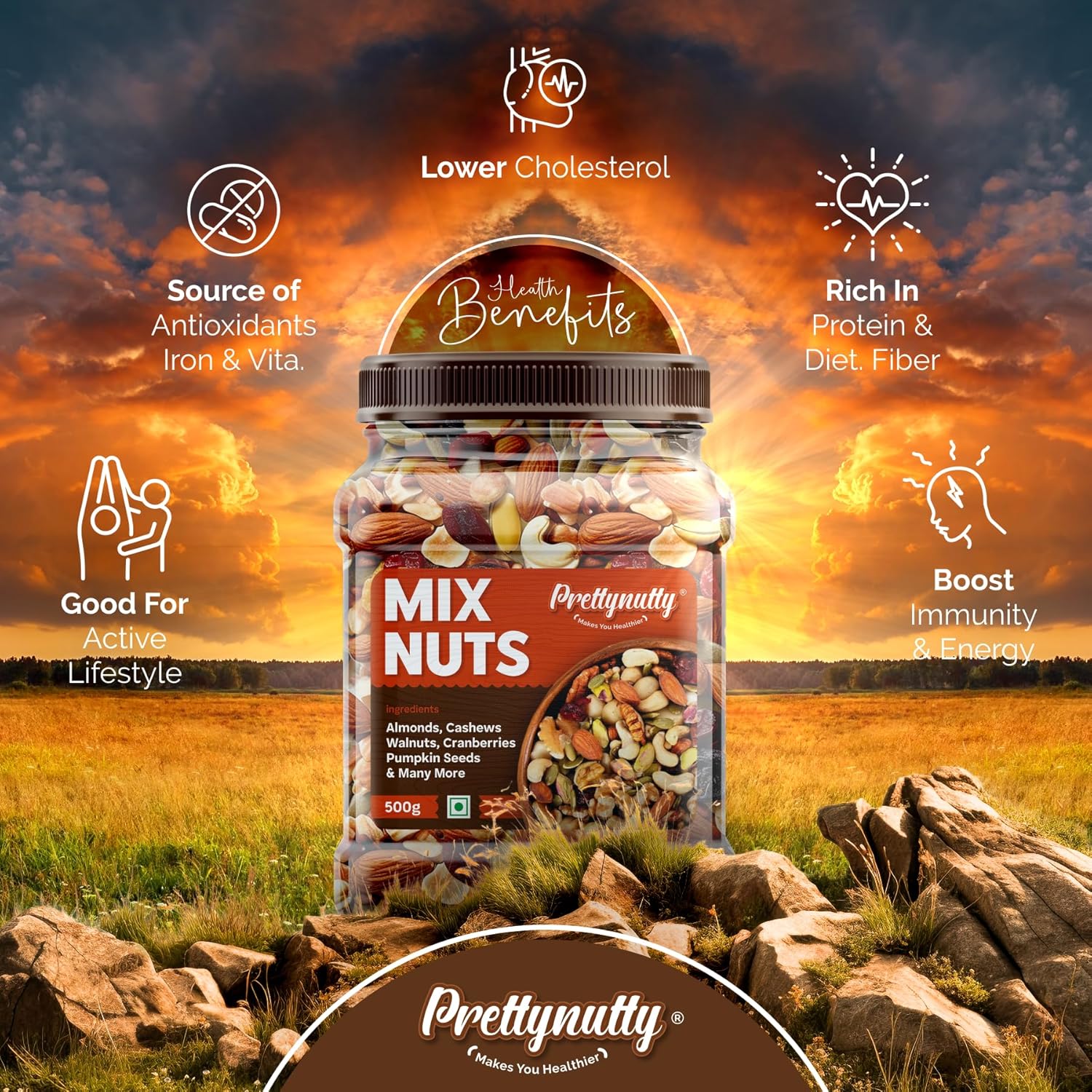 PrettyNutty Healthy Nutmix 1kg, Dried