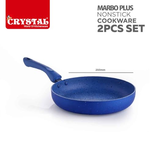 Crystal 250mm Kadai + 250mm Fry Pan with Glass Lid | 2Pcs Set| Blue - Image 7