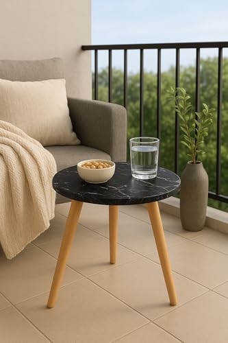 Engineered Wood Foldable Round Shaped Side Table (Black) - Image 4