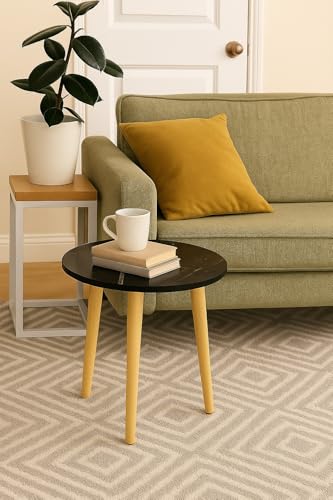 Engineered Wood Foldable Round Shaped Side Table (Black) - Image 6
