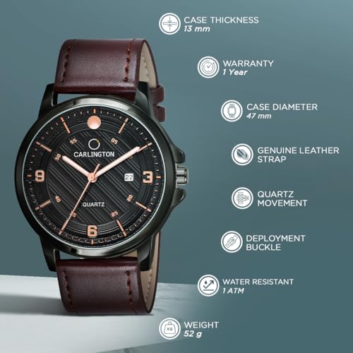Carlington Analog Watches for Men with Leather Strap - CT 1050 - Image 3