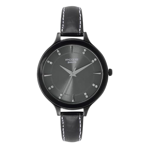 Sonata Poze Quartz Analog Gun Dial Metal Strap Watch for Women-SP80015QL01