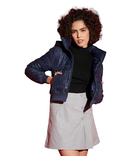 SASSAFRAS Women Hooded Crop Bomber Jacket