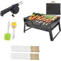 TRLGOP BarbecueBasketFoldableforRoastBBQPortableGrillingBasketwithWoodHandle with 10 Skewer