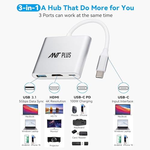 Booster 301 USB 3.1 Type-C to HDMI/USB3.0/Type-C Adapter - White - Image 6