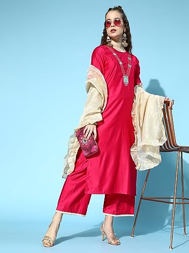 Women Rangpreet Pink Embroidered Straight